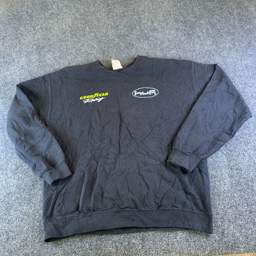 Vintage HUF X Goodyear F1 Sweatshirt Mens Large Black Graphic Cotton Pullover